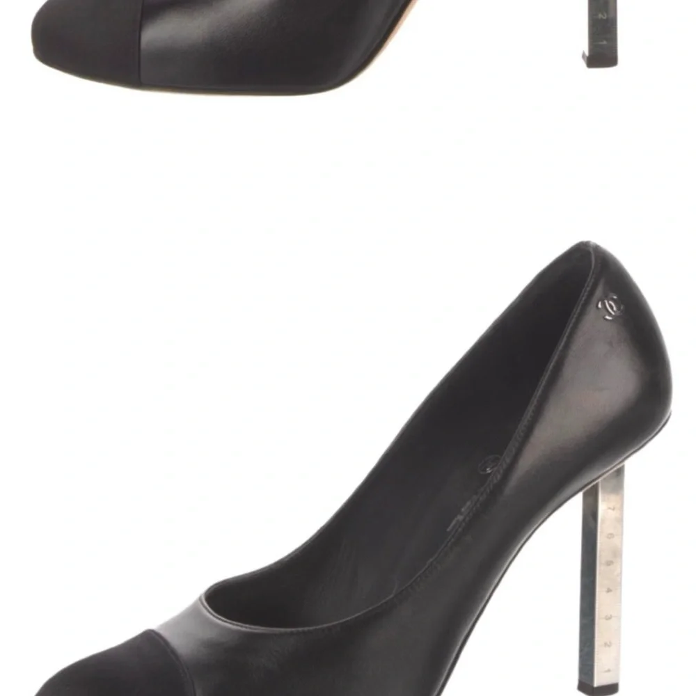 CHANEL Black Leather Cap Toe Stiletto Pumps